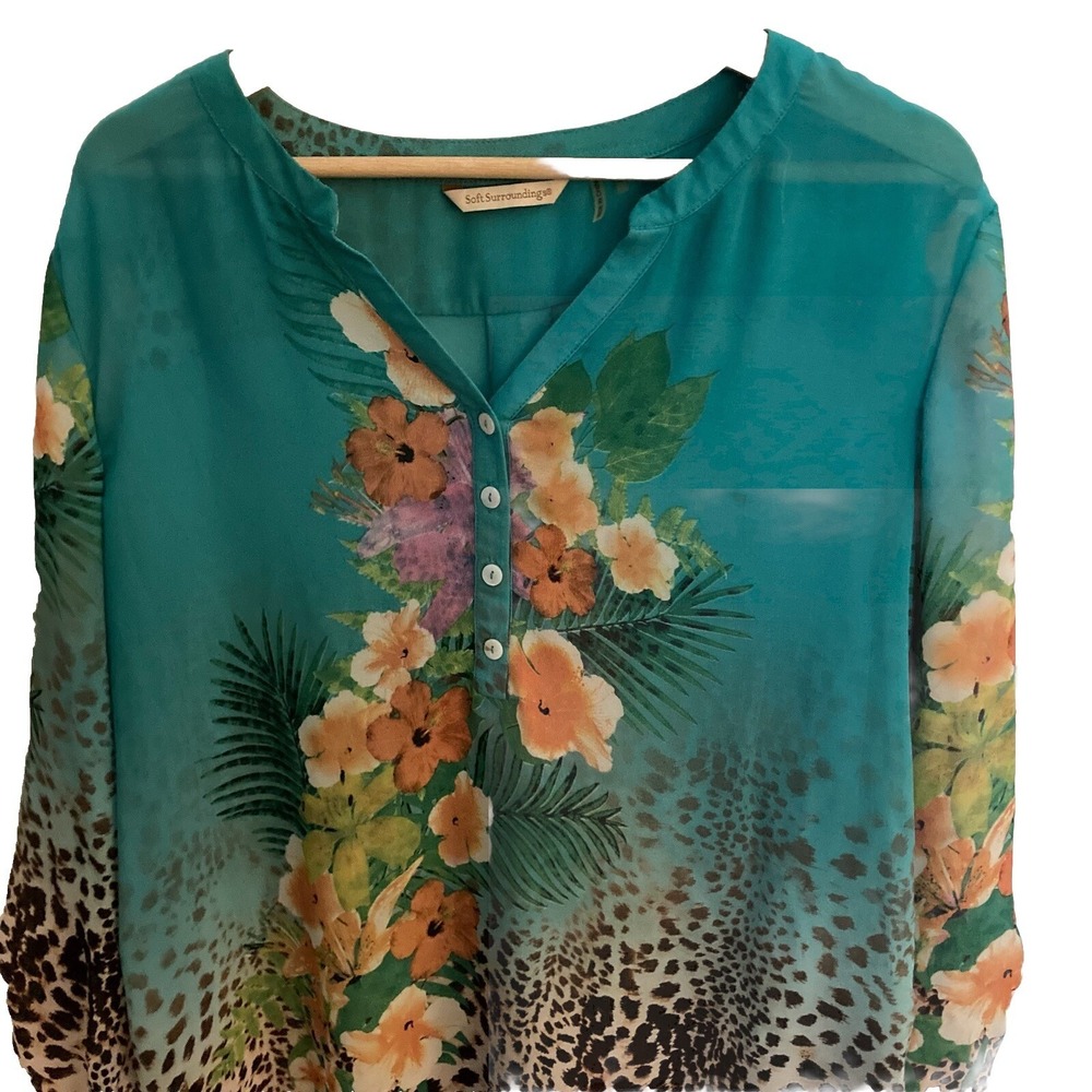 Soft Surroundings Sheer Floral Tunic Top Womens XL Beach Bathing Suit Cover Up - Picture 2 of 13